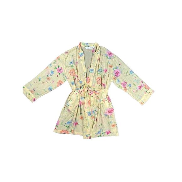Vintage Victoria’s Secret Sheer Open Robe Yellow Floral Print Delicate Womens OS - Picture 2 of 11